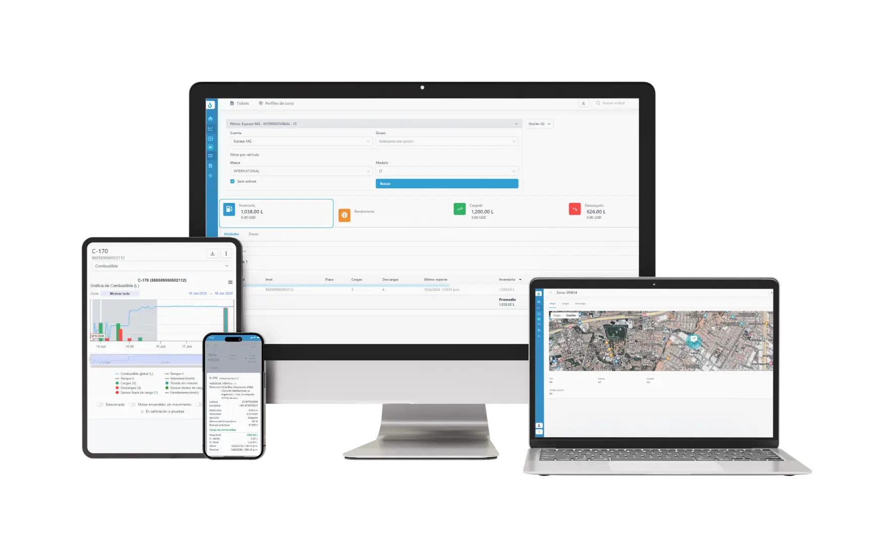 Plataforma de Control de Combustible SATECH - Dashboard de monitoreo