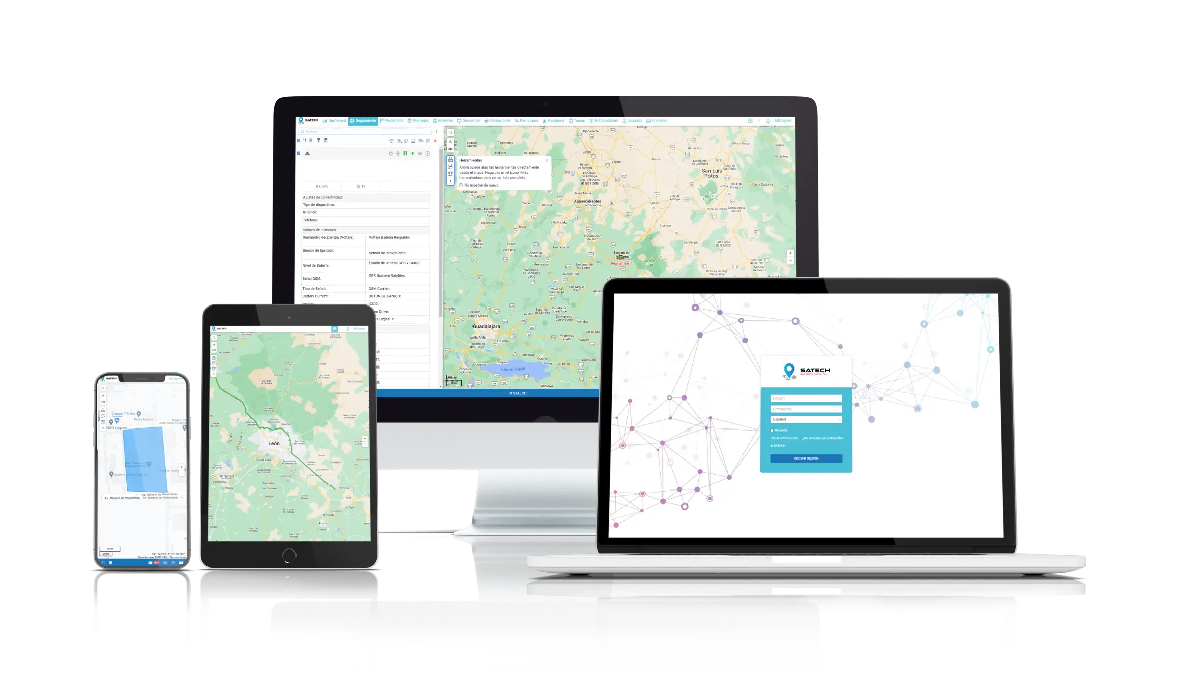Plataforma de Rastreo SATECH - Dashboard de gestión de flotas en tiempo real